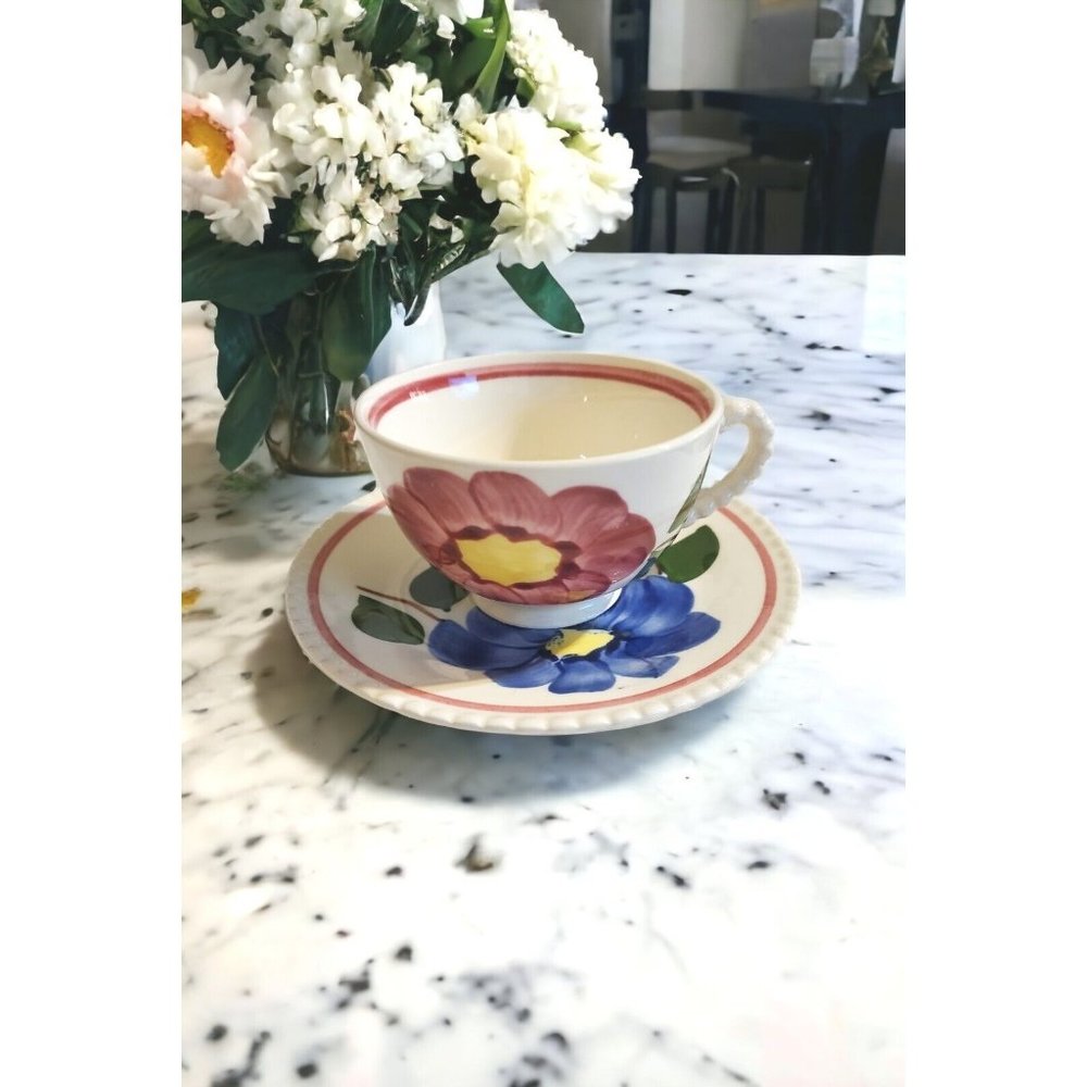 Blue Ridge Southern Potteries Cup Saucer  Floral Pom Pom VTG Replacement Coffee